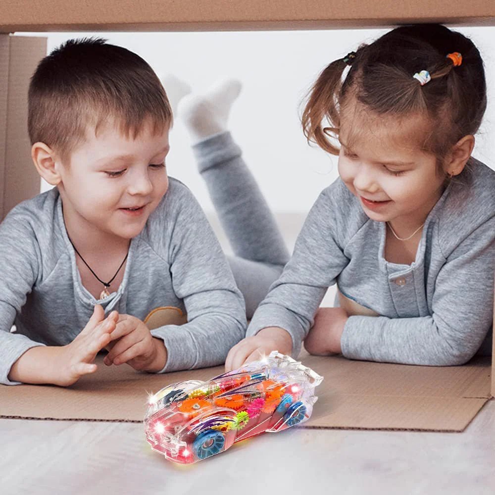 Transparent Gear Toy Car for Kids – Automatic Bump and Go Vehicle with Lights and Music | Educational and Interactive Toy Car - kidz learing toyes