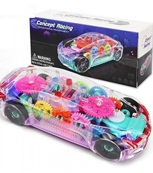 Transparent Gear Toy Car for Kids – Automatic Bump and Go Vehicle with Lights and Music | Educational and Interactive Toy Car - kidz learing toyes