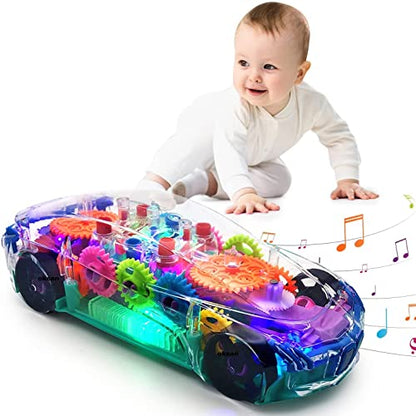 Transparent Gear Toy Car for Kids – Automatic Bump and Go Vehicle with Lights and Music | Educational and Interactive Toy Car - kidz learing toyes